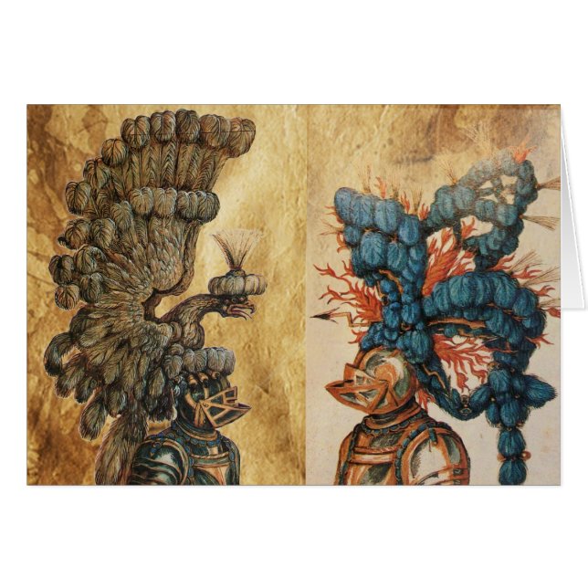 ANTIQUE KNIGHT HELMETS WITH EAGLE AND FEATHERS CARDS (Front Horizontal)