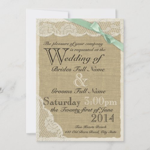 Antique Lace and Mint Bow Country Wedding Invites