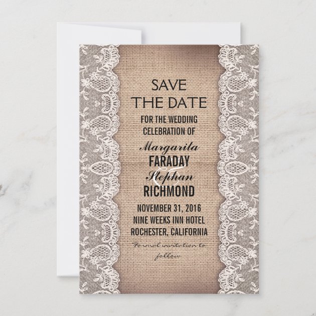 Antique Lace And Rustic Burlap Save The Date Cards