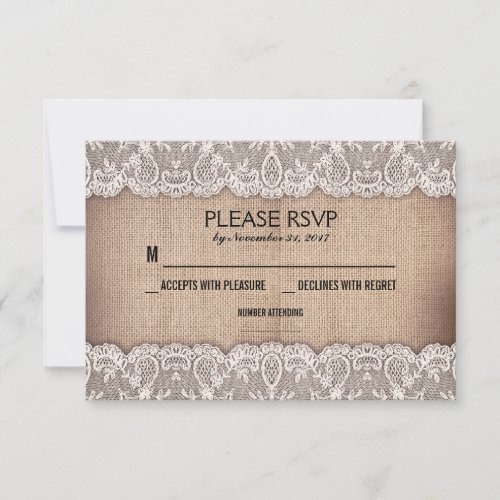 antique lace and rustic burlap wedding RSVP cards