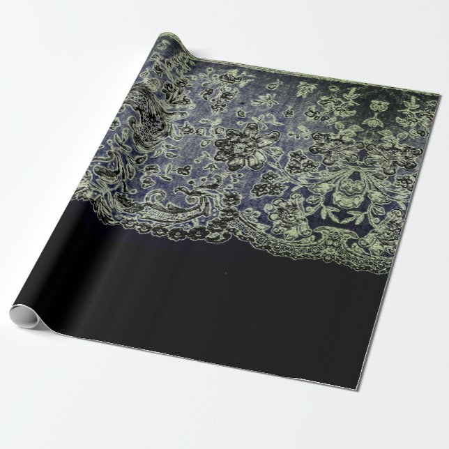 ANTIQUE LACE BLACK AND BLUE GIFT Wrapping Paper (Unrolled)