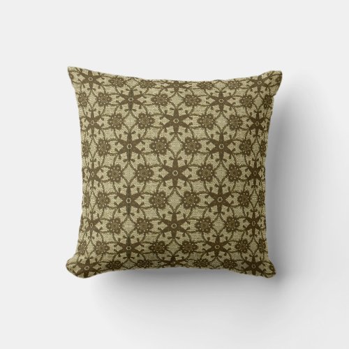 Antique lace _ chocolate and beige throw pillow