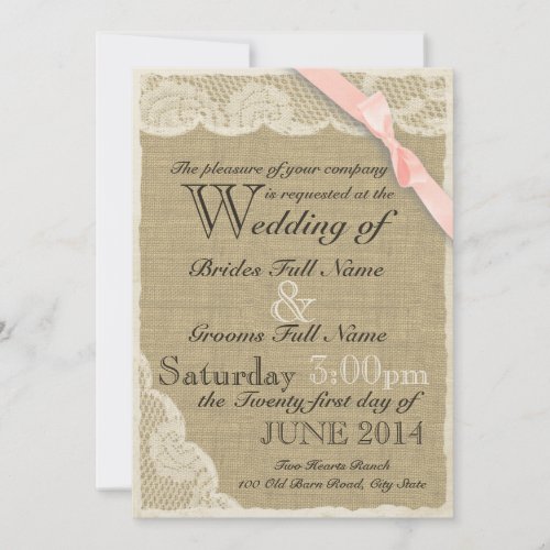 Antique Lace Country Blush Wedding Custom Invitation