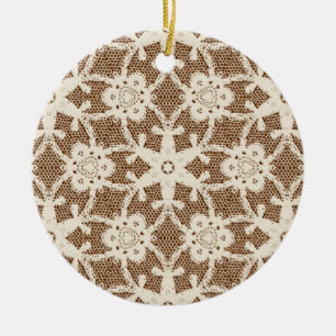 Antique lace - cream and brown ceramic ornament