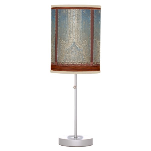 Antique Lace Curtains Blue Sky Mahogany Frame Table Lamp