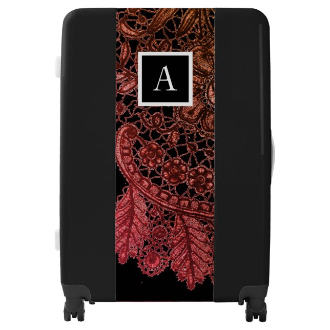 ANTIQUE LACE PATTERN BLACK SUITCASES DIY INITIAL (Front)