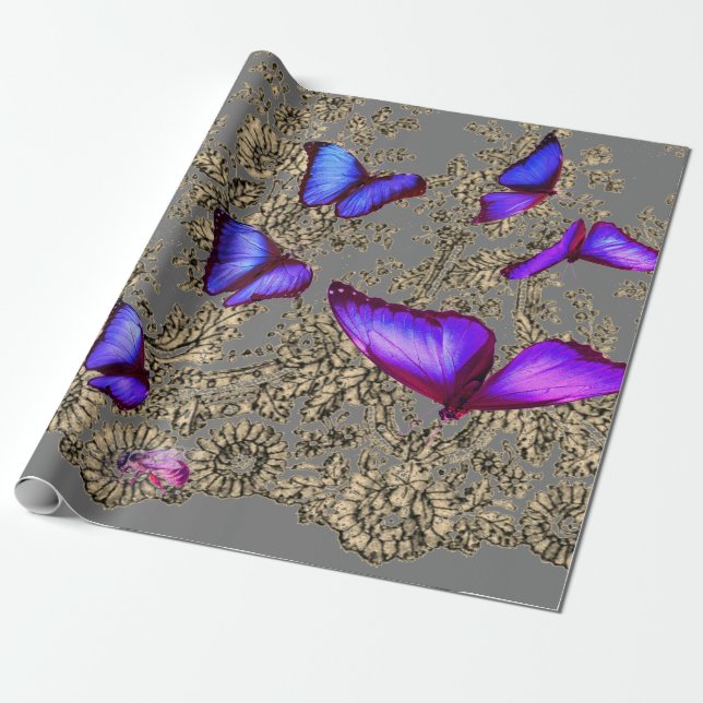 ANTIQUE LACE PATTERN BUTTERFLY Wrapping Paper (Unrolled)