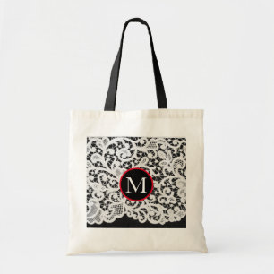 ANTIQUE LACE PATTERN CUSTOM INITIAL Tote Bag