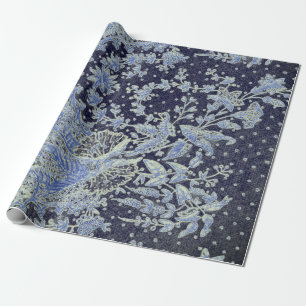 ANTIQUE LACE PATTERN GIFT WRAPPING PAPER IN BLUE