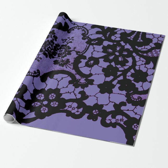 ANTIQUE LACE PATTERN IN PURPLE GIFT WRAPPING PAPER (Unrolled)