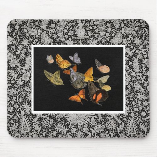 ANTIQUE LACE PATTERN WITH BUTTERFLIES Mousepad