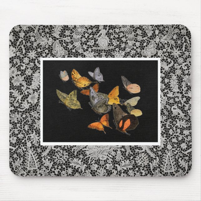 ANTIQUE LACE PATTERN WITH BUTTERFLIES Mousepad (Front)