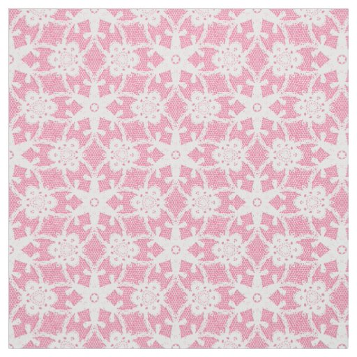 Antique lace print - white and rose pink fabric