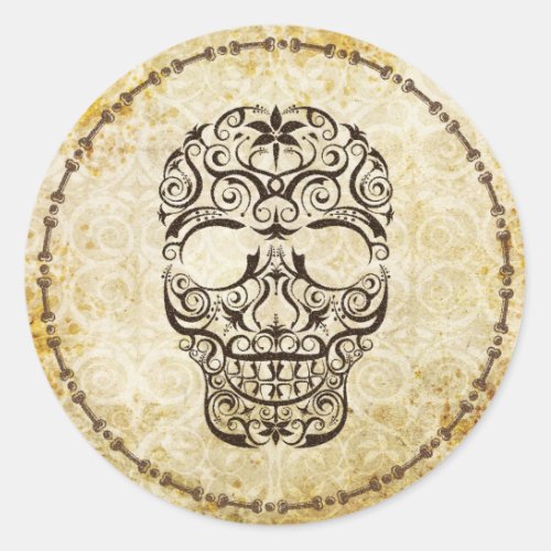 Antique Lace Skull and Bones Border Sticker