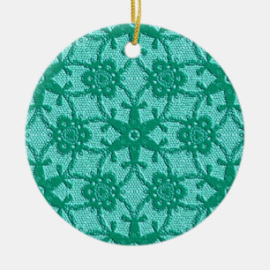 Antique lace - turquoise and aqua ceramic ornament