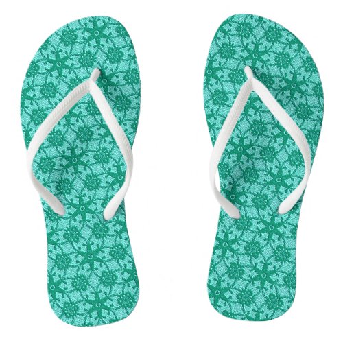 Antique lace _ turquoise and aqua flip flops