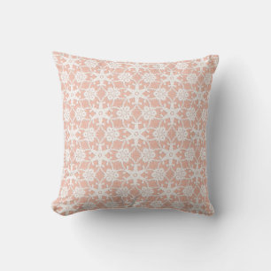 Antique lace - white and peach throw pillow