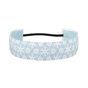 Antique lace - white and sky blue athletic headband