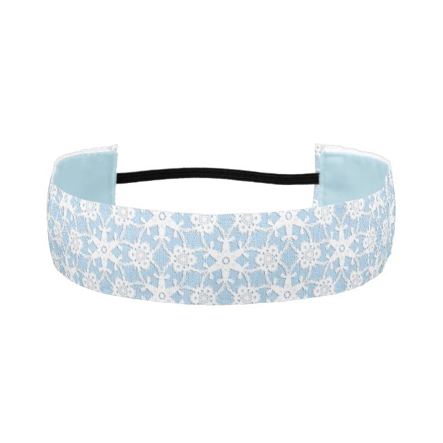 Antique lace - white and sky blue athletic headband (Front)