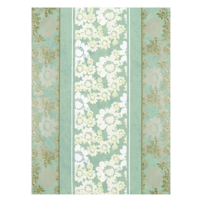Antique Lace White Sea-green Floral Tablecloth (Front)