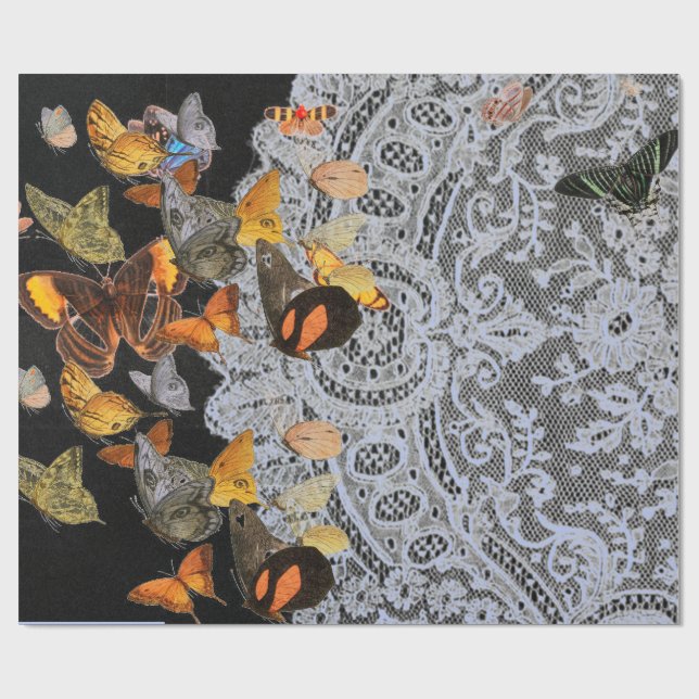 ANTIQUE LACE WITH BUTTERFLIES WRAPPING PAPER (Flat)