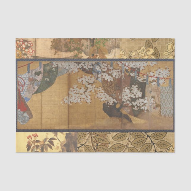 Antique Lacquered Cherry Blossoms Tissue Paper (Front)