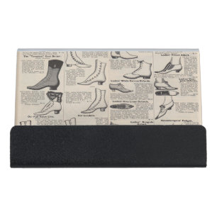 Antique Ladies Shoe Catalog Page Vintage Print Desk Business Card Holder