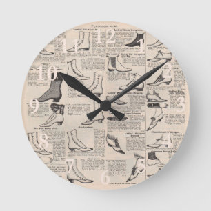 Antique Ladies Shoe Catalog Page Vintage Print Round Clock