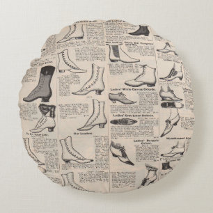 Antique Ladies Shoe Catalog Page Vintage Print Round Pillow