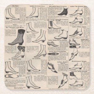 Antique Ladies Shoe Catalog Page Vintage Print Square Paper Coaster