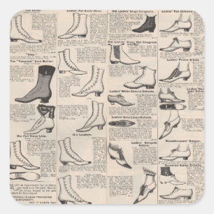 Antique Ladies Shoe Catalog Page Vintage Print Square Sticker