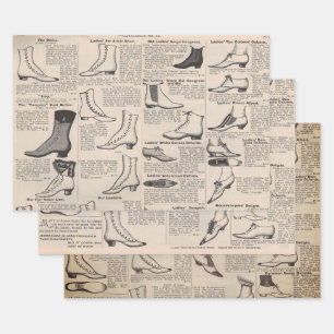 Antique Ladies Shoe Catalog Page Vintage Print Wrapping Paper Sheets