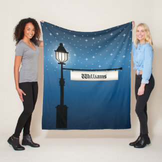 Antique Lamp Post At Night With Custom Family Name Fleece Blanket