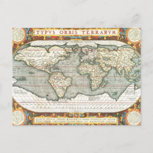 Antique Latin World Map Postcard