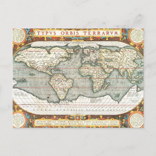 Antique Latin World Map Postcard