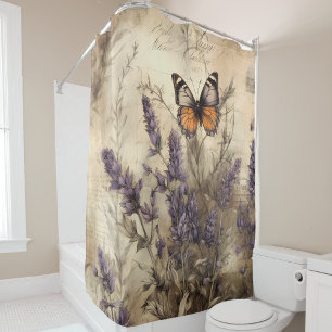 Antique Lavender Butterfly Art Shower Curtain