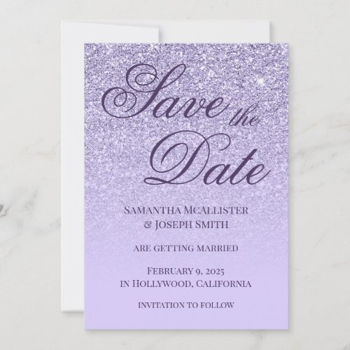 Antique Lavender Glitter Gradient Save The Date