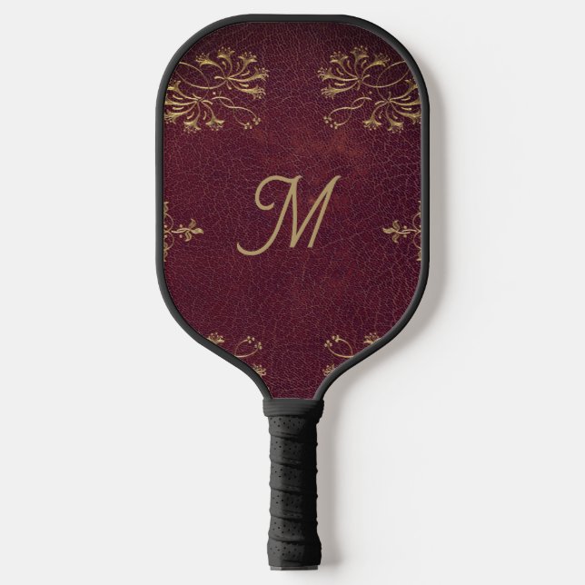 antique  leather look monogrammed pickleball paddle (Front)