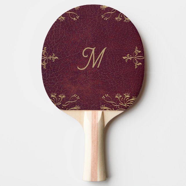 antique  leather look monogrammed ping pong paddle (Front)