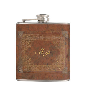 Antique Leather Look with Initials Flask