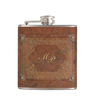 Antique Leather Look with Initials Flask