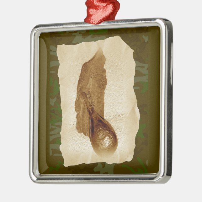 Antique Leather Powder Flask Metal Ornament (Left)