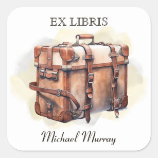 Antique Leather Suitcase Bookplate