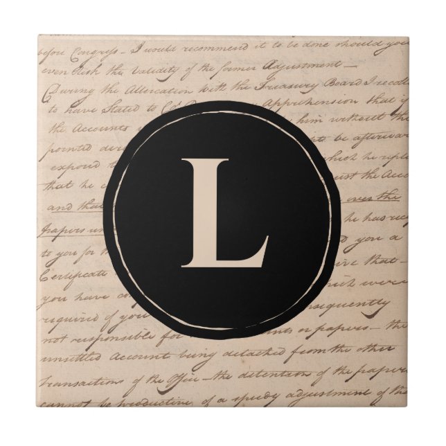 Antique Letter Monogram Initial Script Writer Ceramic Tile (Front)