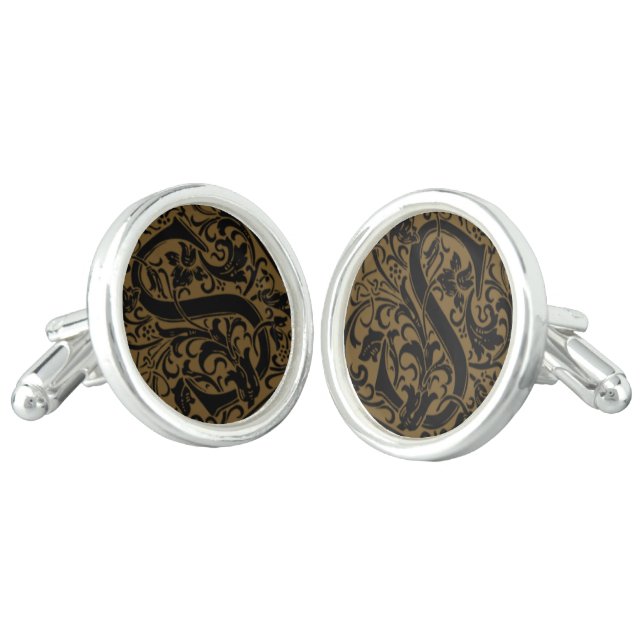 Antique Letter S Monogram Black Cufflinks (Angled)