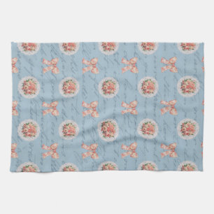 Antique Lettering Vintage Roses Toile Bows Kitchen Towel