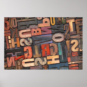 antique letterpress ing blocks with color ink pati poster