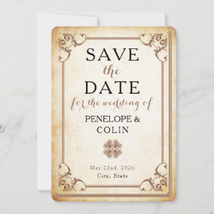 Antique Library Book Decorative Scrollwork Save The Date