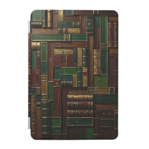 Antique Library Bookshelf Green Gold iPad Mini Cover