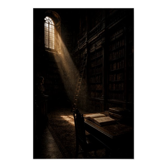 Antique Library Dramatic Sunlight Wall Art (Front)